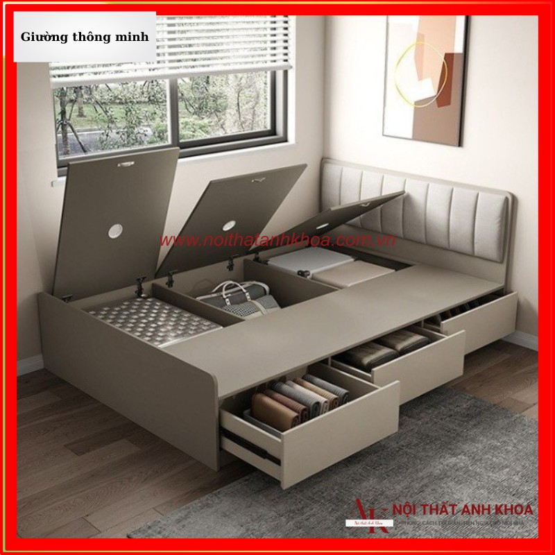 Giường Ngủ Thông Minh Gỗ MDF Sang Trọng Hiện Đại Giường Ngủ Thông Minh Gỗ MDF Sang Trọng Hiện Đại