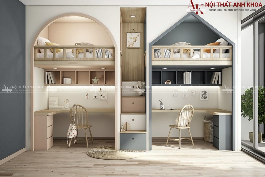 Giường tầng 2 trong 1 (Giường ngủ & Bàn học) Giường tầng 2 trong 1 (Giường ngủ & Bàn học)