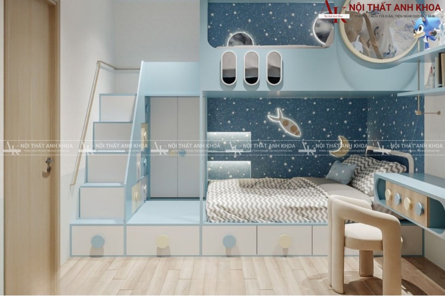 Mẫu giường tầng có bàn học gỗ MDF - Bền đẹp, sang trọng Mẫu giường tầng có bàn học gỗ MDF - Bền đẹp, sang trọng