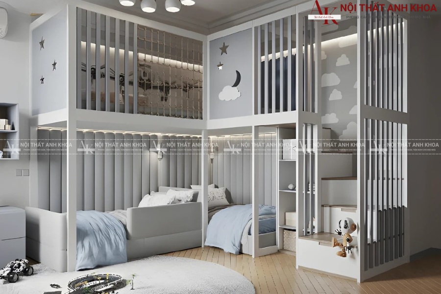 Phòng ngủ chung cho 2 bé trai gái - Giải pháp tiết kiệm diện tích Phòng ngủ chung cho 2 bé trai gái - Giải pháp tiết kiệm diện tích