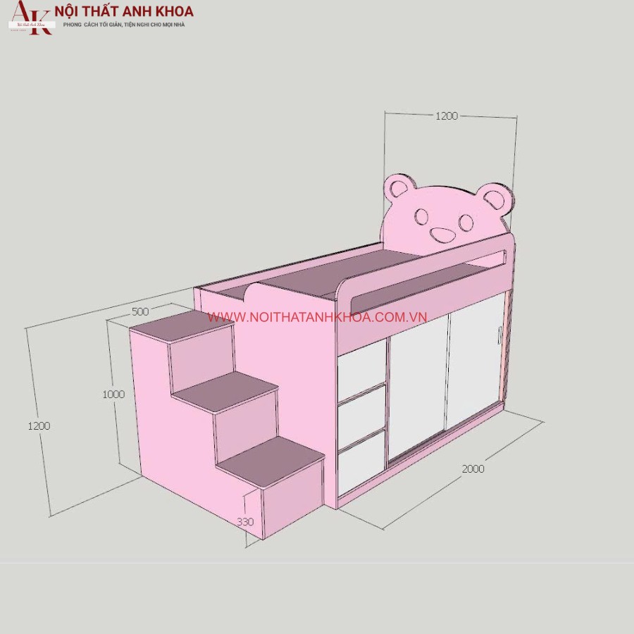 Giường tầng gỗ công nghiệp hoạ tiết dễ thương Giường tầng gỗ công nghiệp hoạ tiết dễ thương