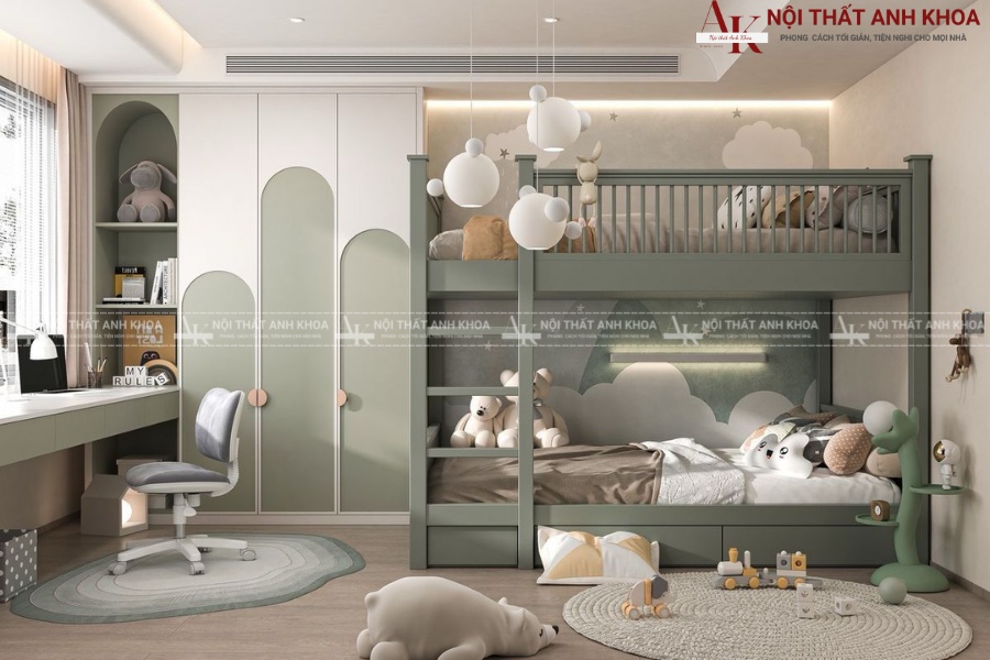 Giường tầng có cầu trượt và thiết kế vui nhộn Giường tầng có cầu trượt và thiết kế vui nhộn