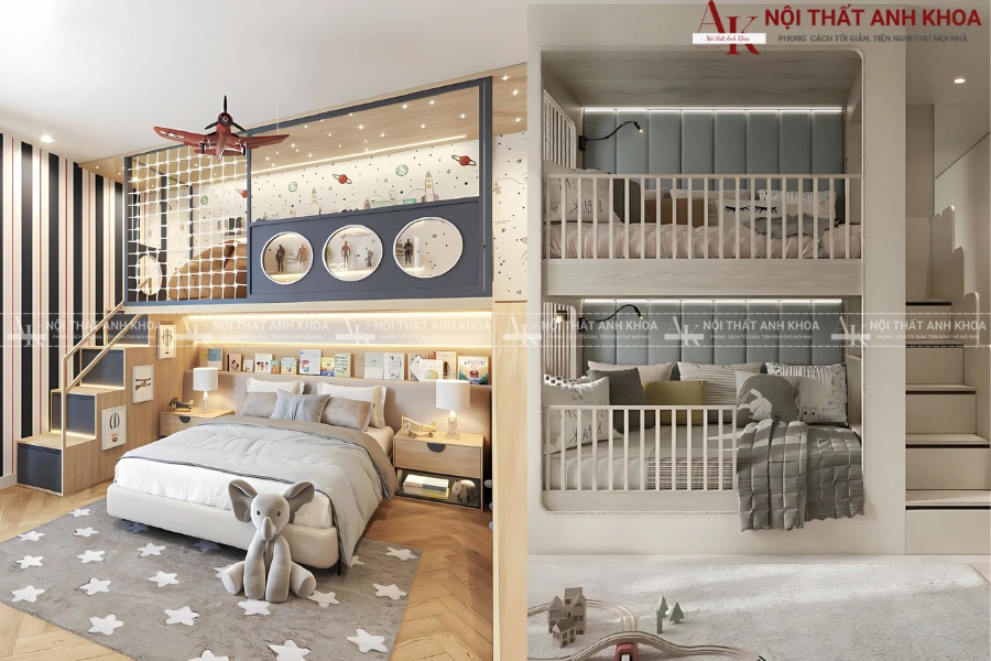 Thiết kế phòng ngủ cho 2 bé trai gái hiện đại nhất 2025 Thiết kế phòng ngủ cho 2 bé trai gái hiện đại nhất 2025