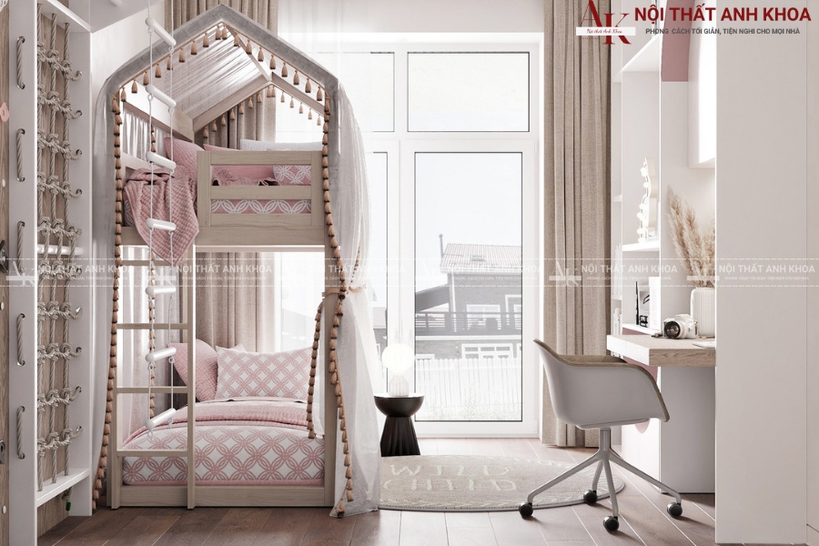 Mẫu phòng ngủ giường tầng cho 2 bé gái siêu cute Mẫu phòng ngủ giường tầng cho 2 bé gái siêu cute