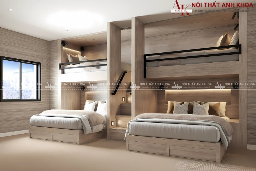 Giường tầng đôi gỗ MDF - Thiết kế tiện lợi, gọn gàng Giường tầng đôi gỗ MDF - Thiết kế tiện lợi, gọn gàng