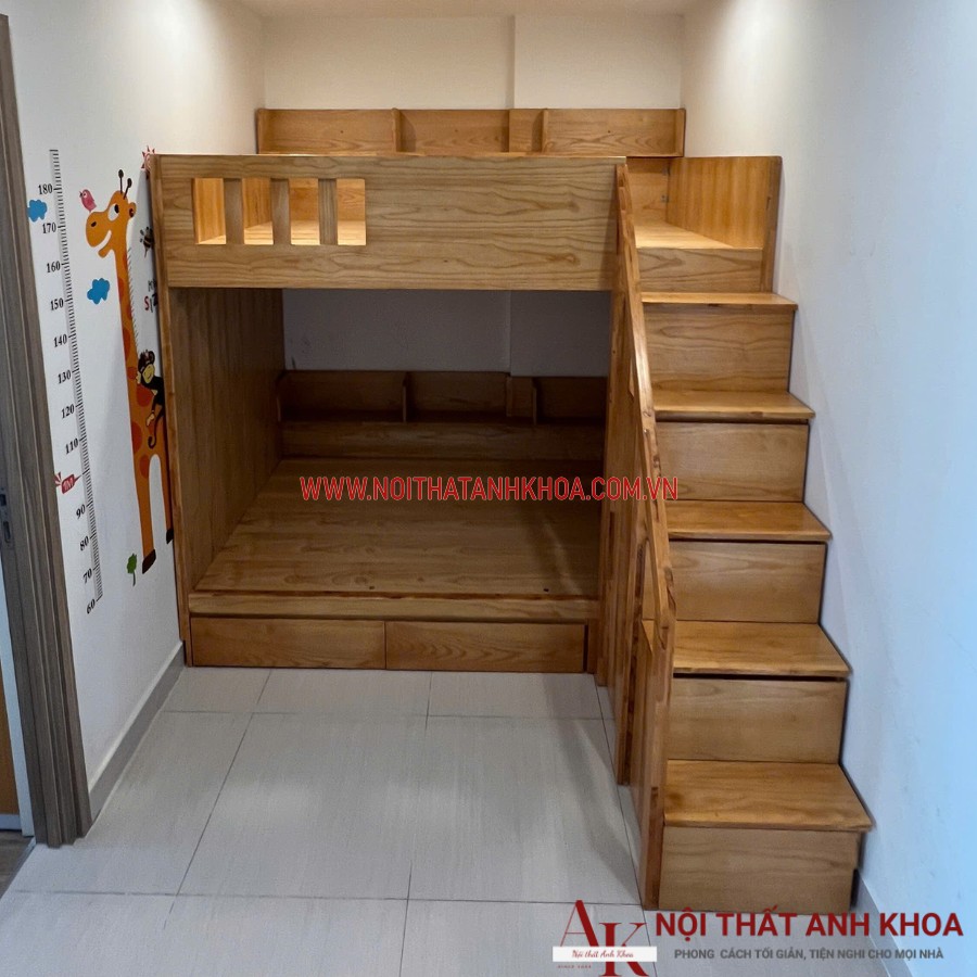 Kết cấu vững chãi, chắc chắn của giường tầng gỗ ghép cao su Kết cấu vững chãi, chắc chắn của giường tầng gỗ ghép cao su