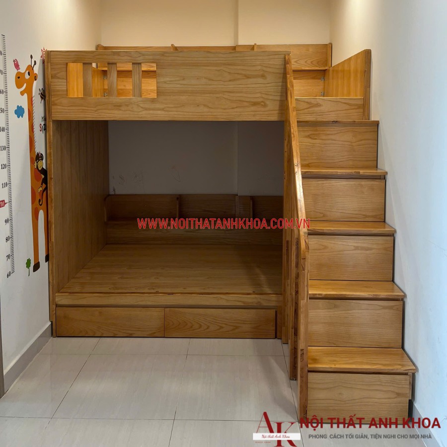 Giường tầng gỗ ghép cao su màu vàng vân gỗ ấm áp Giường tầng gỗ ghép cao su màu vàng vân gỗ ấm áp