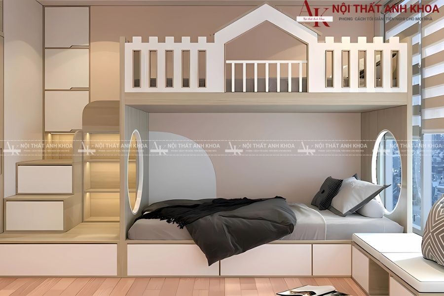 Mẫu giường tầng gỗ MDF - Màu sắc tươi sáng cho bé Mẫu giường tầng gỗ MDF - Màu sắc tươi sáng cho bé