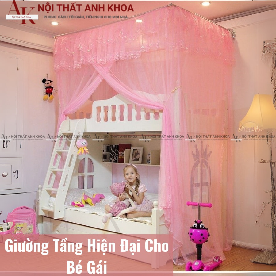 Giường tầng gỗ công nghiệp đẹp hiện đại cho bé gái Giường tầng gỗ công nghiệp đẹp hiện đại cho bé gái