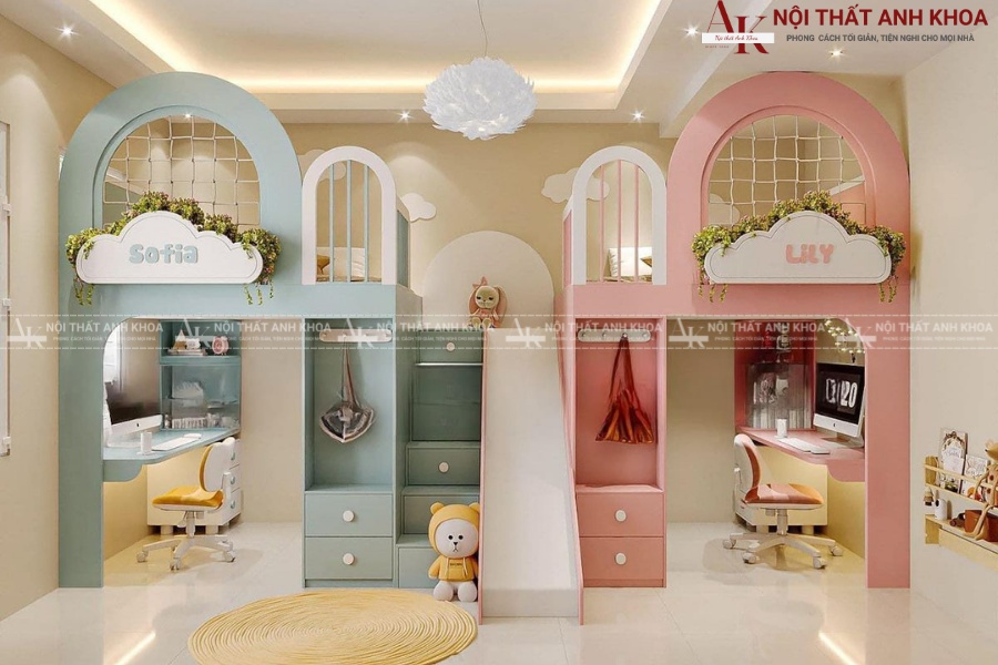 Giường tầng kèm cầu trượt Giường tầng kèm cầu trượt