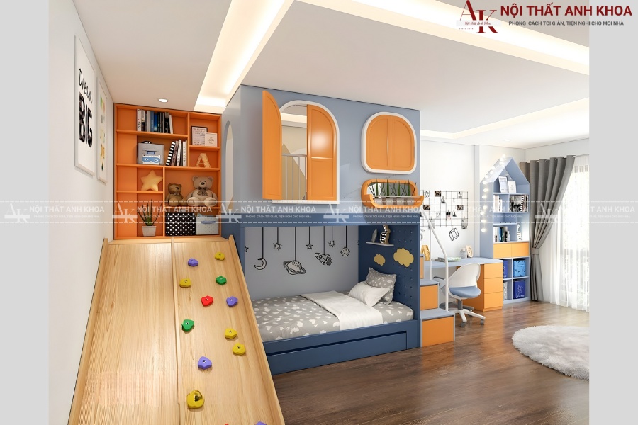 Giường tầng cho bé trai năng động - Phòng ngủ gọn gàng Giường tầng cho bé trai năng động - Phòng ngủ gọn gàng