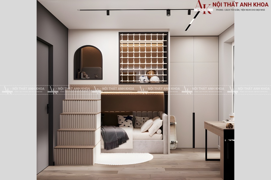 Giường tầng cho bé có cầu thang an toàn và thông minh Giường tầng cho bé có cầu thang an toàn và thông minh