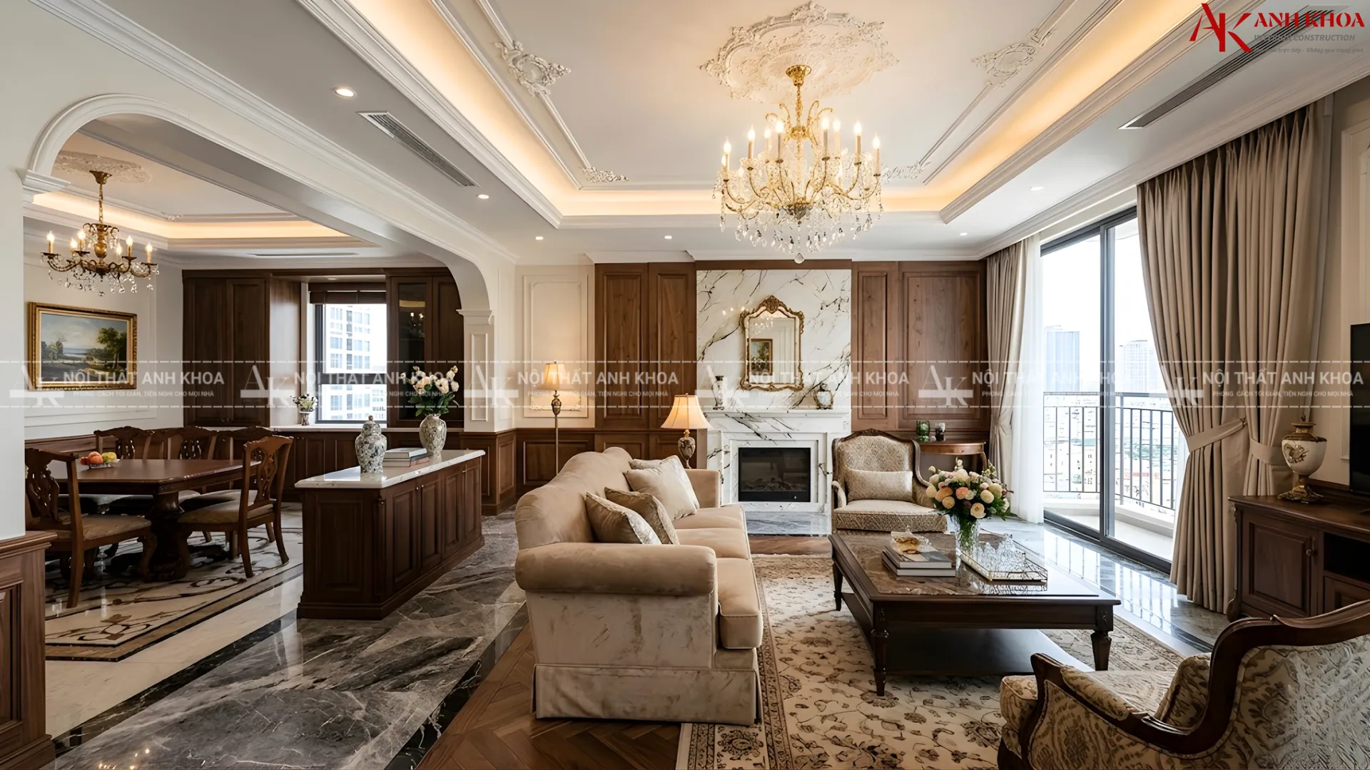 Nội thất Tân cổ điển đẹp chuẩn sang với đá và gỗ Nội thất Tân cổ điển đẹp chuẩn sang với đá và gỗ