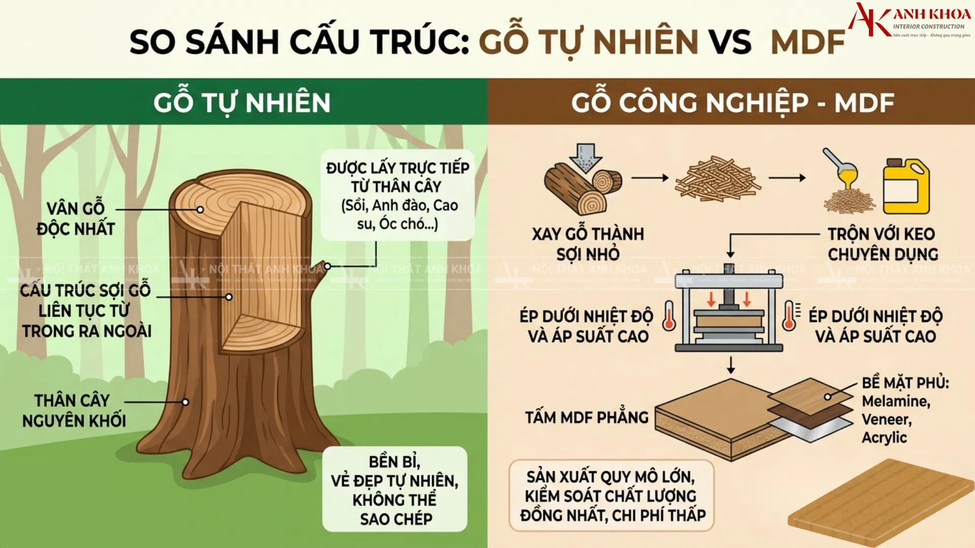 Sơ đồ cấu trúc gỗ tự nhiên và MDF Sơ đồ cấu trúc gỗ tự nhiên và MDF
