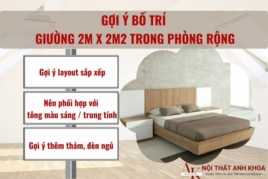 Gợi ý bố trí giường 2m x 2m2 trong phòng rộng Gợi ý bố trí giường 2m x 2m2 trong phòng rộng