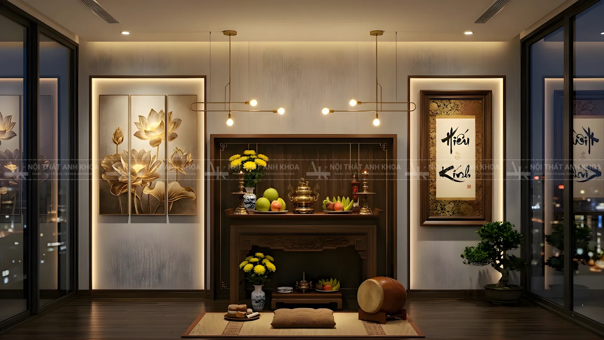 Bố trí đèn và tranh treo tường phòng thờ trang nghiêm Bố trí đèn và tranh treo tường phòng thờ trang nghiêm