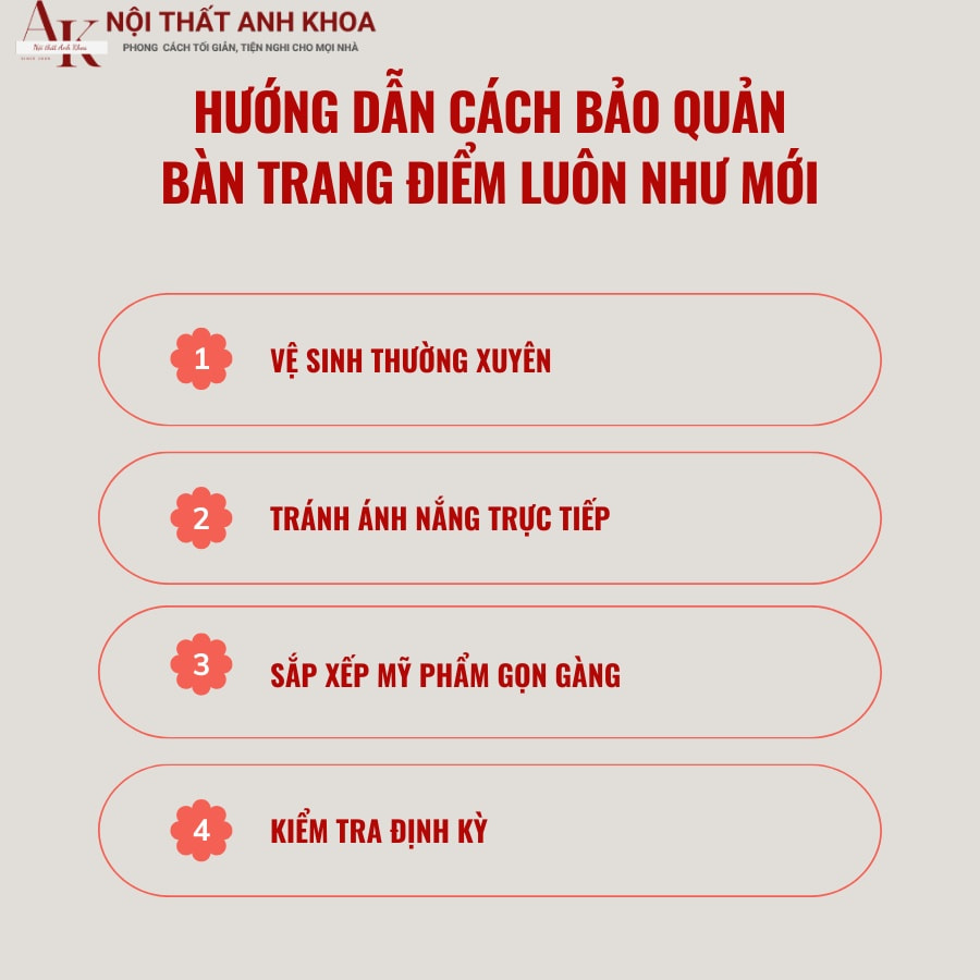 Hướng dẫn cách bảo quản bàn trang điểm luôn như mới Hướng dẫn cách bảo quản bàn trang điểm luôn như mới