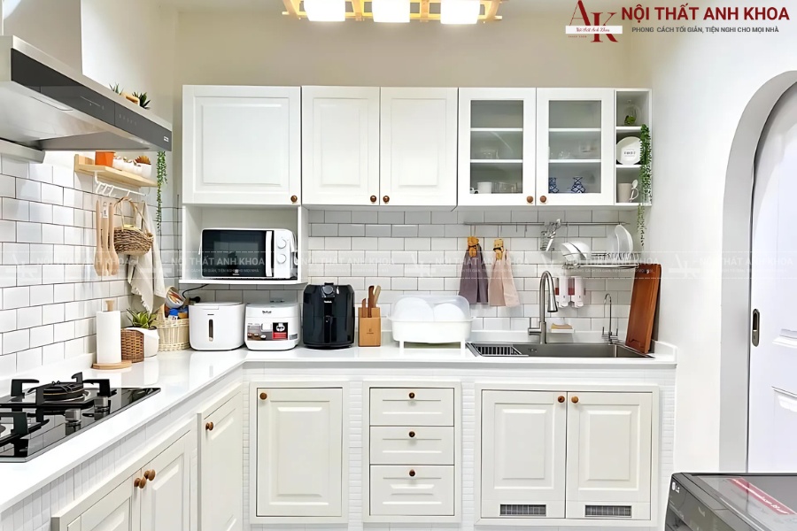 Mẫu kệ nhà bếp đẹp màu trắng thanh lịch Mẫu kệ nhà bếp đẹp màu trắng thanh lịch