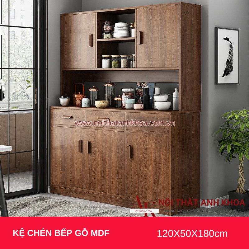 Kệ Để Chén Bát Trong Bếp Gỗ Công Nghiệp Màu Nâu (KT: 120 x 50 x 180cm) Kệ Để Chén Bát Trong Bếp Gỗ Công Nghiệp Màu Nâu (KT: 120 x 50 x 180cm)
