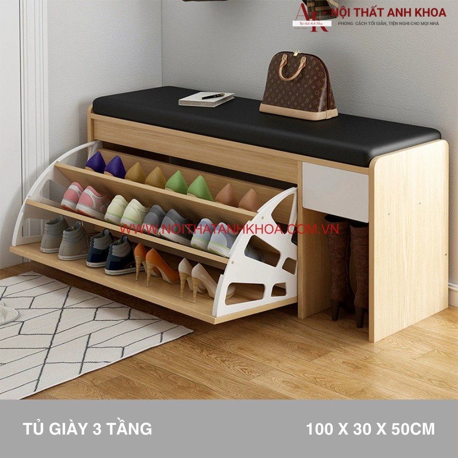 Tủ giày 3 tầng thông minh chất liệu gỗ MDF cứng cáp, bền bỉ Tủ giày 3 tầng thông minh chất liệu gỗ MDF cứng cáp, bền bỉ