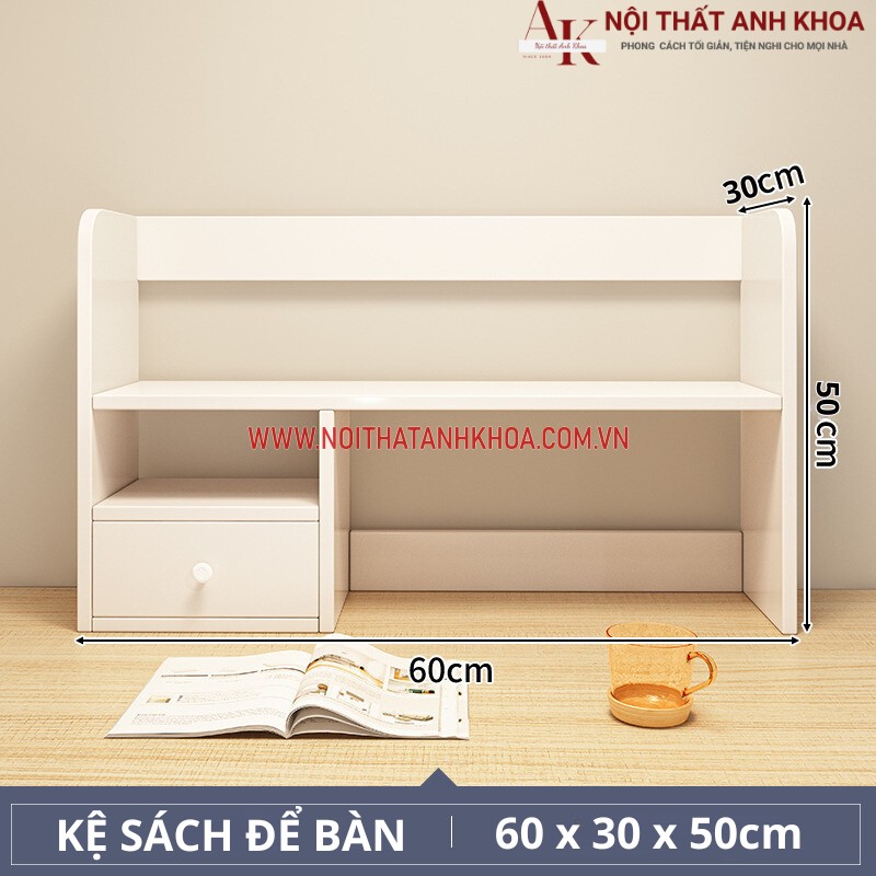 Kệ sách để bàn màu trắng gỗ công nghiệp (KT: 60 x 30 x 50cm) Kệ sách để bàn màu trắng gỗ công nghiệp (KT: 60 x 30 x 50cm)