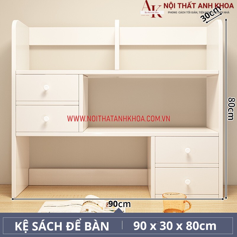 Kệ sách để bàn làm việc gỗ công nghiệp màu trắng (KT: 90 x 30 x 80cm) Kệ sách để bàn làm việc gỗ công nghiệp màu trắng (KT: 90 x 30 x 80cm)