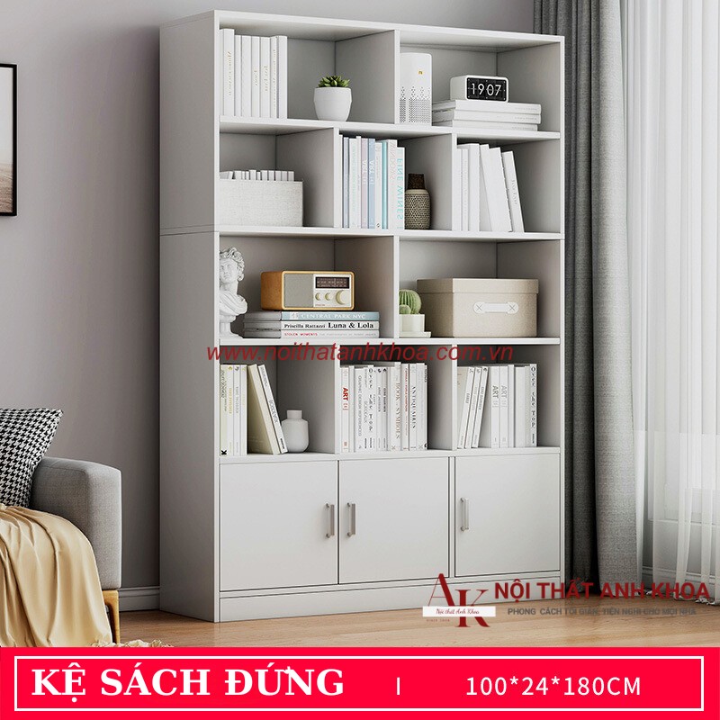 Kệ Sách Màu Trắng Gỗ Công Nghiệp MDF (KT: 1m x 1m8) Kệ Sách Màu Trắng Gỗ Công Nghiệp MDF (KT: 1m x 1m8)