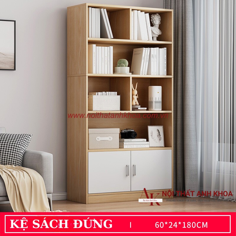 Kệ Sách Đứng Gỗ MDF Màu Gỗ Phối Cánh Trắng (KT:60 x 180cm) Kệ Sách Đứng Gỗ MDF Màu Gỗ Phối Cánh Trắng (KT:60 x 180cm)