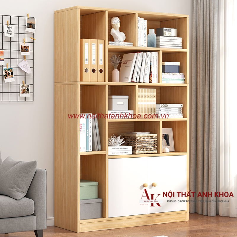 Kệ Sách Đứng Gỗ Công Nghiệp Màu Gỗ Phối Trắng Kệ Sách Đứng Gỗ Công Nghiệp Màu Gỗ Phối Trắng