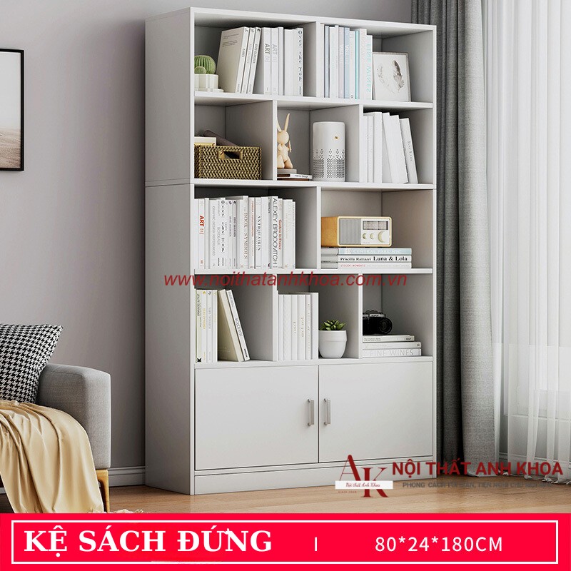 Kệ Sách Đứng Màu Trắng Gỗ Công Nghiệp (KT: 80 x 180cm) Kệ Sách Đứng Màu Trắng Gỗ Công Nghiệp (KT: 80 x 180cm)