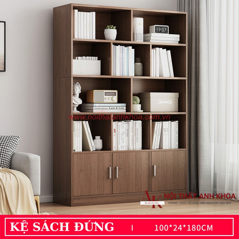 Kệ Sách Đứng Màu Óc Chó Gỗ Công Nghiệp MDF (KT: 100 x 180cm) Kệ Sách Đứng Màu Óc Chó Gỗ Công Nghiệp MDF (KT: 100 x 180cm)
