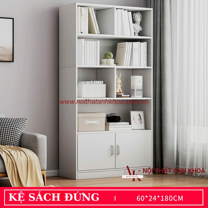 Kệ Sách Màu Trắng Đứng Gỗ Công Nghiệp (KT: 60 x 180cm) Kệ Sách Màu Trắng Đứng Gỗ Công Nghiệp (KT: 60 x 180cm)