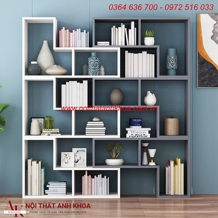 Ảnh: Kệ Sách Trang Trí Gỗ MDF Màu Xám Phối Trắng Ảnh: Kệ Sách Trang Trí Gỗ MDF Màu Xám Phối Trắng