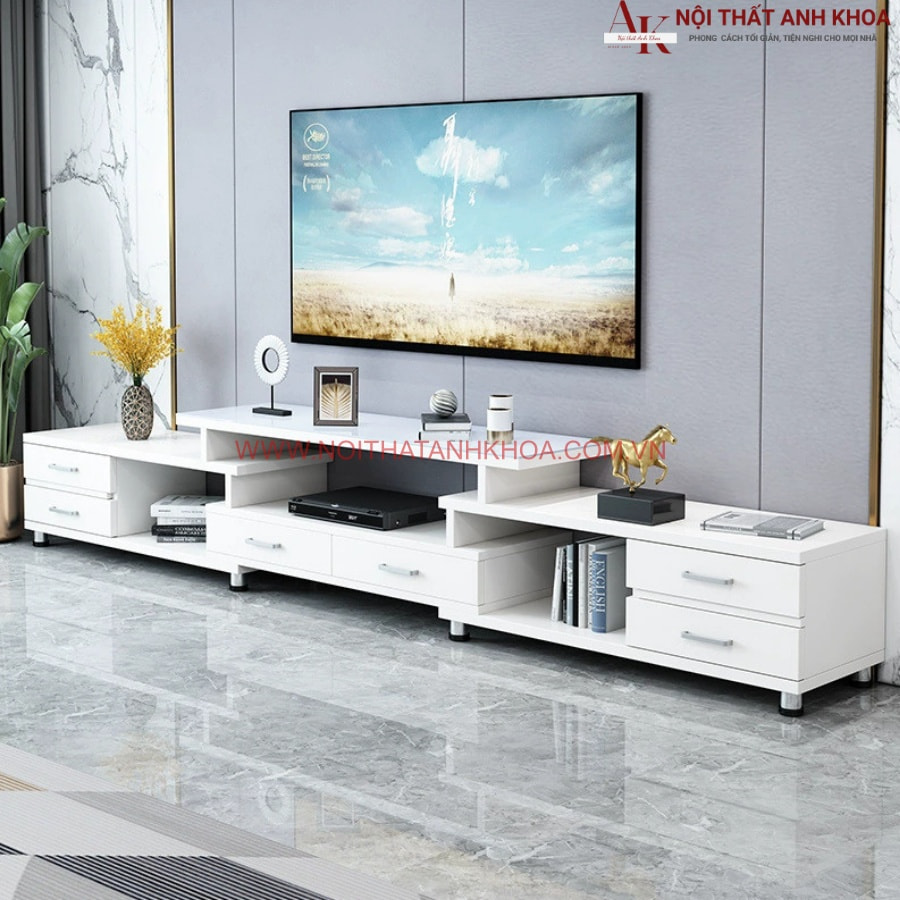 Kệ tivi gỗ công nghiệp màu trắng thanh lịch Kệ tivi gỗ công nghiệp màu trắng thanh lịch