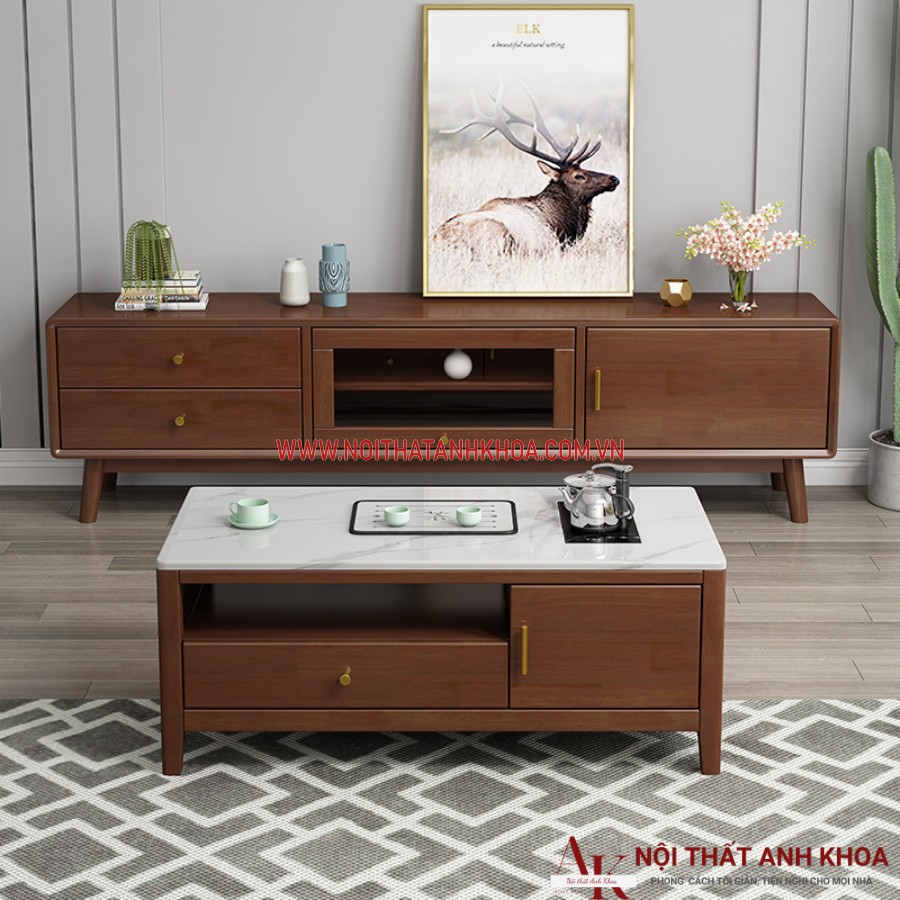 Kệ tivi kết hợp cùng bàn sofa được làm từ gỗ MDF cứng cáp Kệ tivi kết hợp cùng bàn sofa được làm từ gỗ MDF cứng cáp