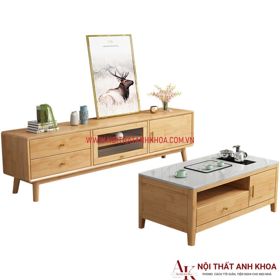 Kệ tivi kết hợp bàn sofa màu vàng vân gỗ ấm áp Kệ tivi kết hợp bàn sofa màu vàng vân gỗ ấm áp