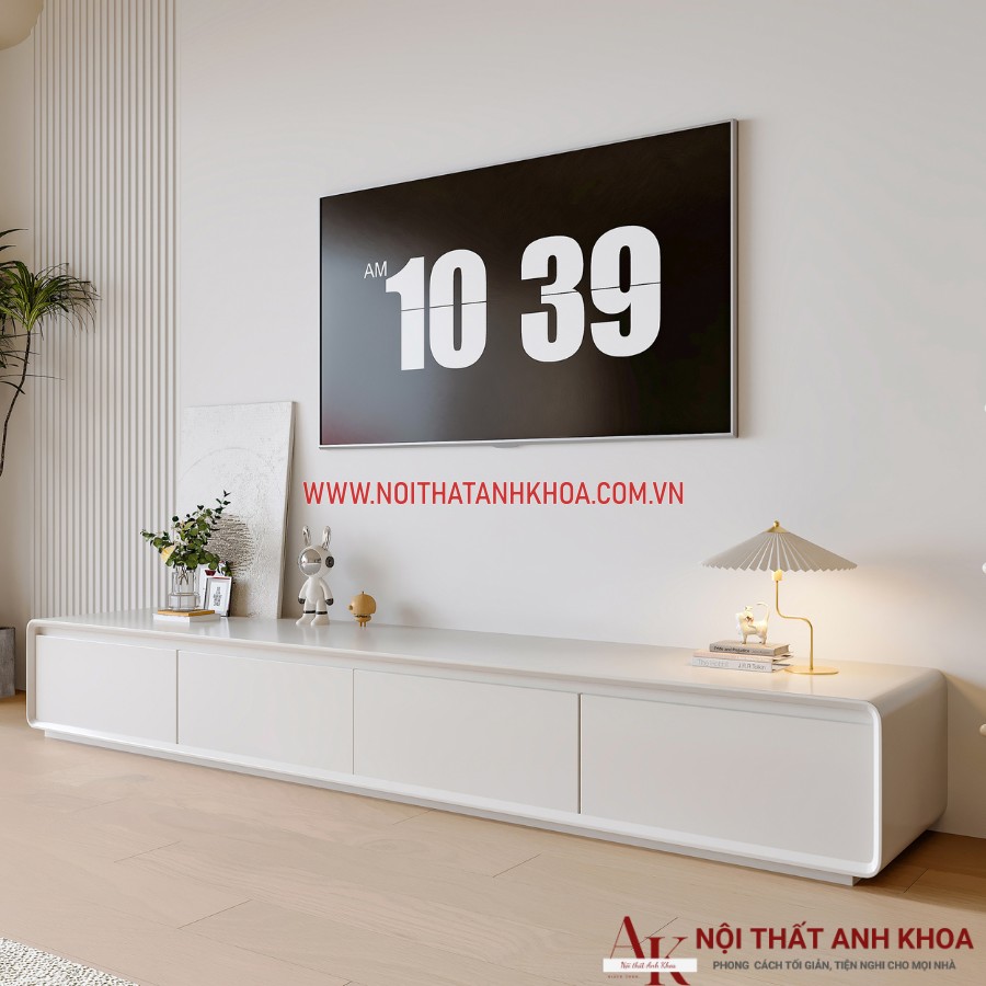 Kệ tivi gỗ MDF màu trắng thanh lịch, tinh xảo Kệ tivi gỗ MDF màu trắng thanh lịch, tinh xảo