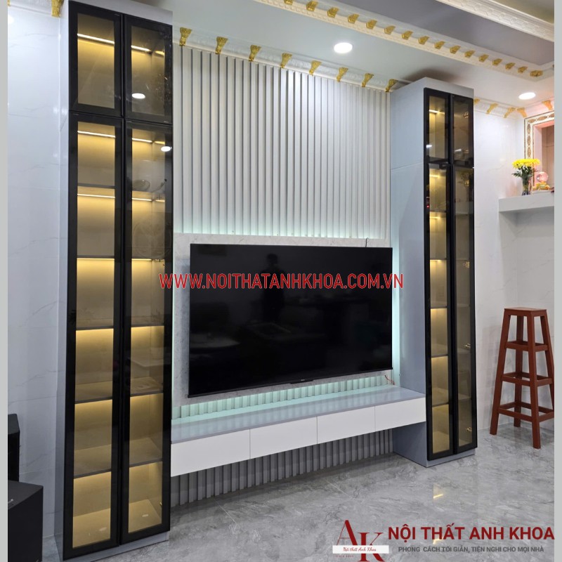 Kệ tivi phòng khách kết hợp tủ cánh kính đẹp hiện đại Đẹp Hiện Đại Kệ tivi phòng khách kết hợp tủ cánh kính đẹp hiện đại