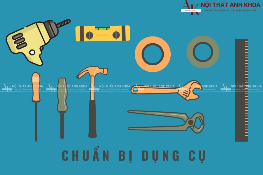 Chuẩn bị dụng cụ đầy đủ để lắp kệ tivi treo Chuẩn bị dụng cụ đầy đủ để lắp kệ tivi treo