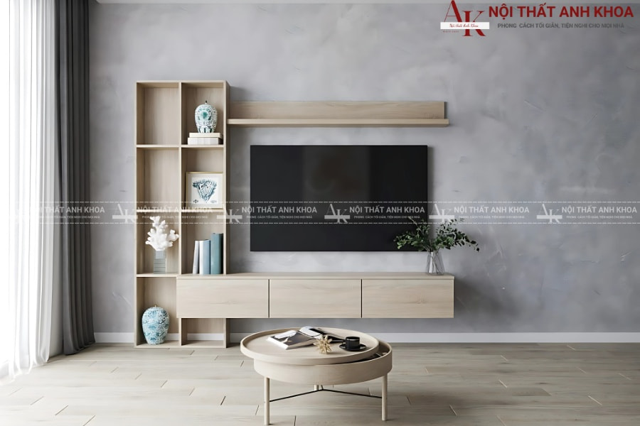 Mẫu kệ tivi treo tường MDF kiểu dáng độc đáo, đẹp mắt Mẫu kệ tivi treo tường MDF kiểu dáng độc đáo, đẹp mắt