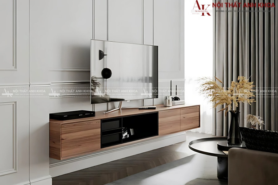 Thiết kế kệ tivi treo tường gỗ MDF cho chung cư hiện đại Thiết kế kệ tivi treo tường gỗ MDF cho chung cư hiện đại