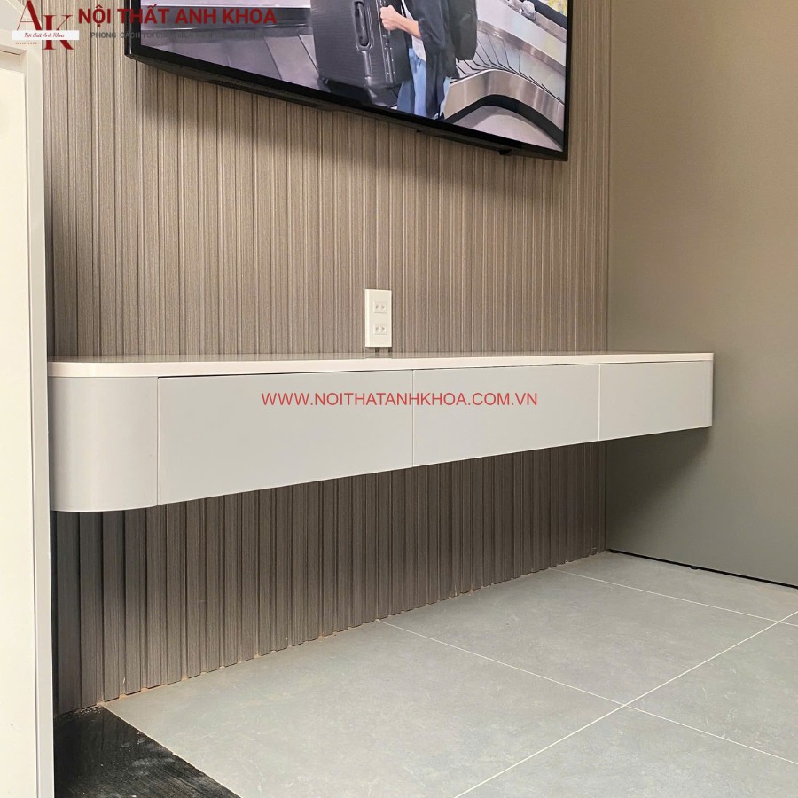 Kệ tivi treo tường gỗ MDF bo tròn nhẹ nhàng, tinh tế Kệ tivi treo tường gỗ MDF bo tròn nhẹ nhàng, tinh tế