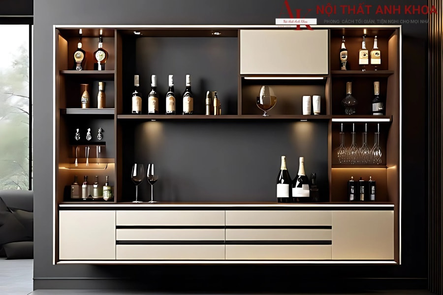 Kệ trưng rượu treo tường kết hợp kệ trang trí đa năng Kệ trưng rượu treo tường kết hợp kệ trang trí đa năng