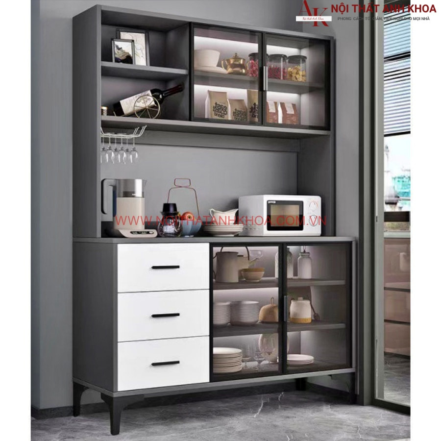 Kệ tủ bếp đựng chén bát gỗ MDF kết hợp cánh kính đẹp hiện đại, sang trọng Kệ tủ bếp đựng chén bát gỗ MDF kết hợp cánh kính đẹp hiện đại, sang trọng