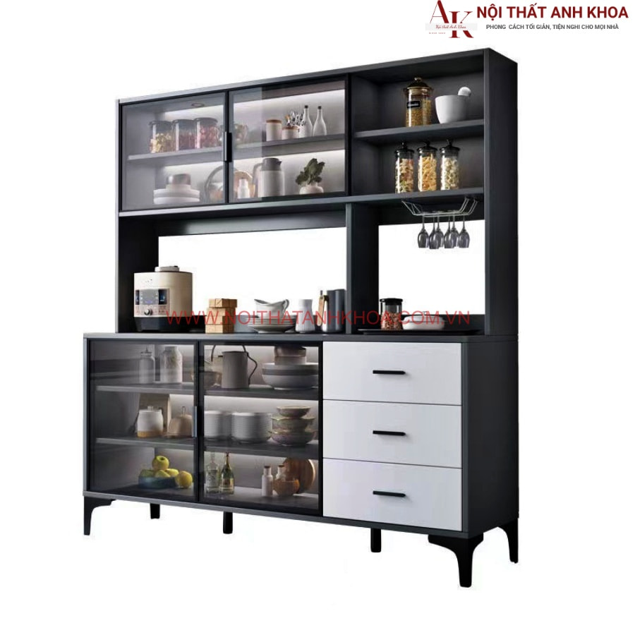 Kệ tủ bếp đựng chén bát gỗ MDF kết hợp cánh kính Kệ tủ bếp đựng chén bát gỗ MDF kết hợp cánh kính