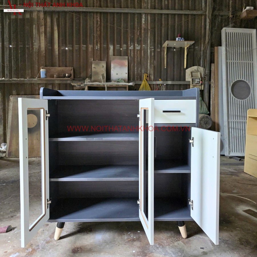 Kệ tủ chén bếp gỗ MDF màu xám chì phối trắng Kệ tủ chén bếp gỗ MDF màu xám chì phối trắng