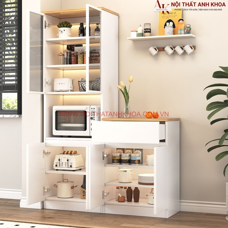 Kệ tủ đựng chén bát màu trắng và lò vi sóng đẹp hiện đại  Kệ tủ đựng chén bát màu trắng và lò vi sóng đẹp hiện đại