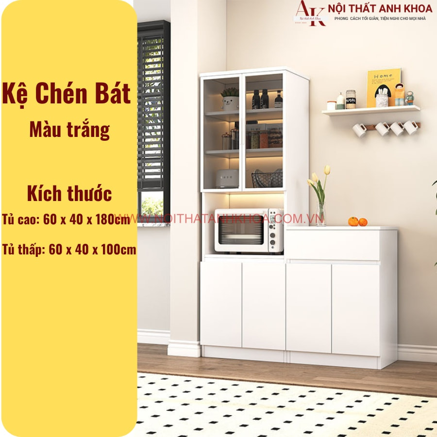 Kích thước tủ đựng chén bát màu trắng và lò vi sóng đẹp hiện đại  Kích thước tủ đựng chén bát màu trắng và lò vi sóng đẹp hiện đại