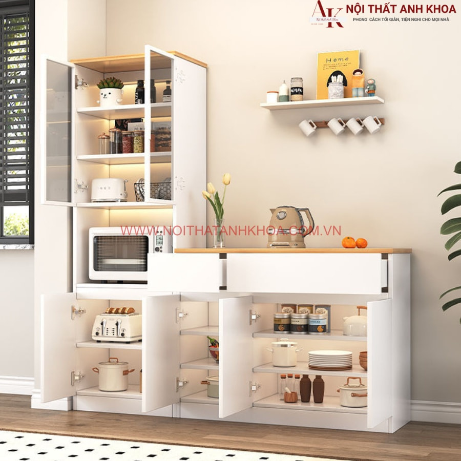 Ngăn kệ tủ đựng chén bát màu trắng và lò vi sóng đẹp hiện đại   Ngăn kệ tủ đựng chén bát màu trắng và lò vi sóng đẹp hiện đại