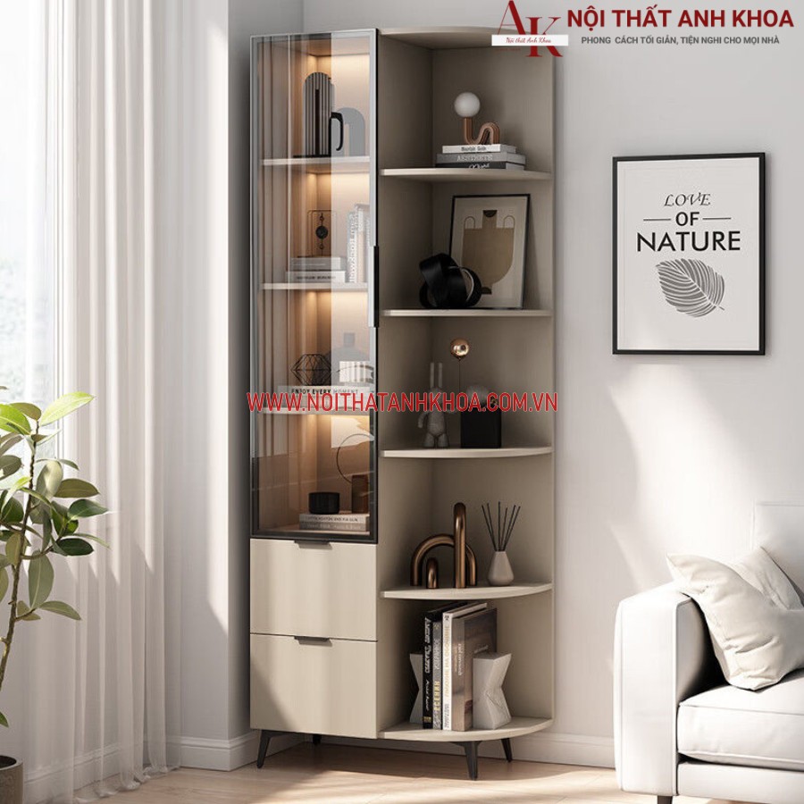 Kệ góc tường cánh kính phối màu đẹp Kệ góc tường cánh kính phối màu đẹp